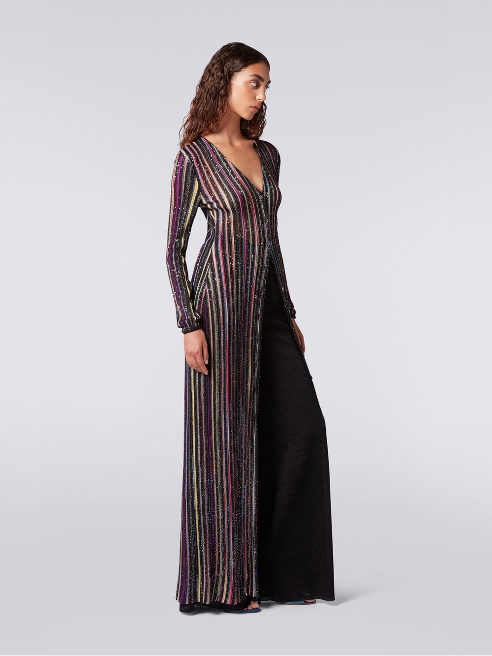Missoni Multicolor Striped Long Cardigan with Metallic Detail